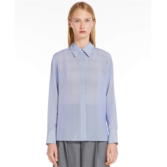 Max Mara Studio Pagine Silke Skjorte, Cornflower Blue Stripe